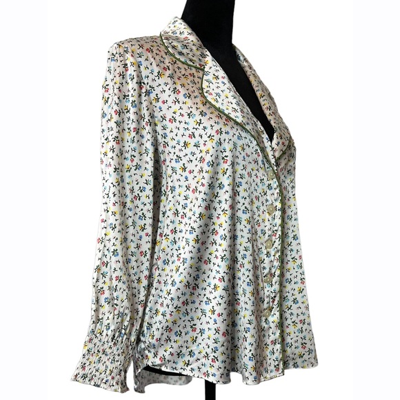 Morgan Lane Anais Long Sleeve Floral Confetti Silk Night Shirt Size Women Large - Picture 4 of 11